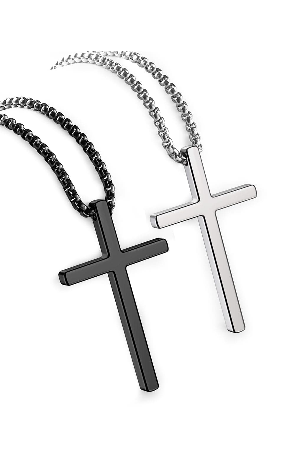 IPSANA Silver & Black Cross Necklace for Men, 16-30 inches Stainless Steel Pendant Jewelry