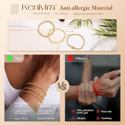 Kenivira Dainty 14K Gold Plated Layered Stackable Bracelets for Women
