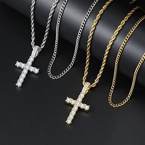 GEMOSA Men's 16-24 Inch Large Cross Diamond Pendant Iced Out 5A+ CZ Stainless Steel Chains Jewelry