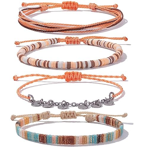 Fancy Shiny Waterproof Boho Anklet Set with Clay Beads & Stainless Steel Coins for Women