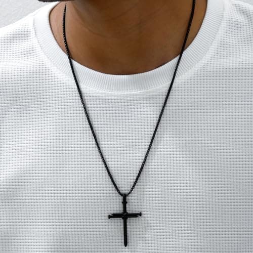Stainless Steel Vintage Black Gold Silver Nail Cross Pendant Chain Necklace for Men