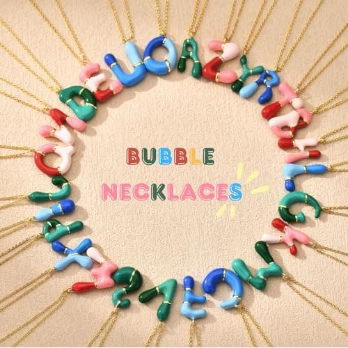 Kainier Colorful Balloon Alphabet Name Pendant 14K Gold Plated Necklaces…