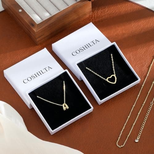Coshilta Women's Trendy Heart Letter 14k Gold Plated Layered Necklace
