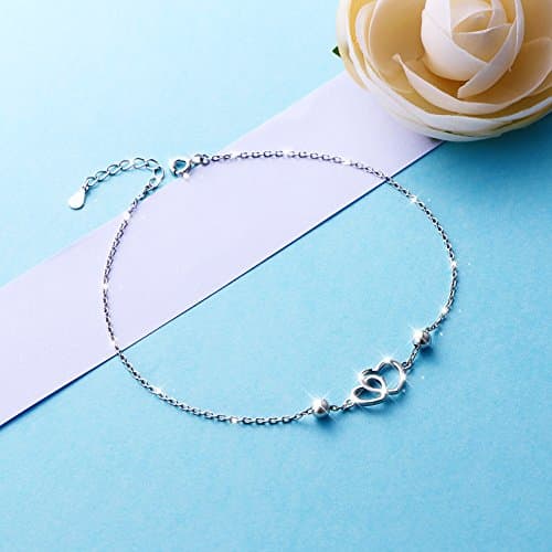 DAOCHONG Women's S925 Sterling Silver Adjustable Foot Heart Lotus Infinity Moon Stars Flower Pearl Anklet Beach Jewelry