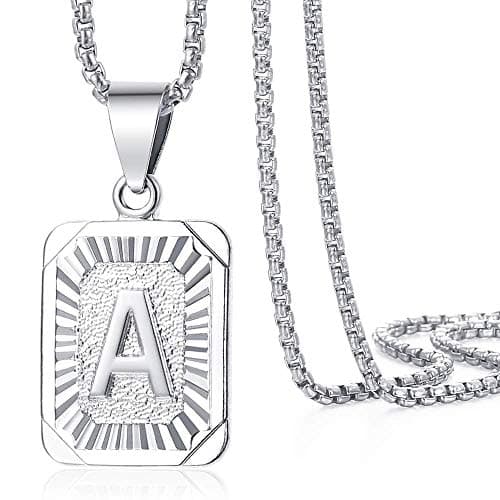 Trendsmax Initial Pendant Necklace Mens/Womens White Gold Plated Stadium Chain 22inch