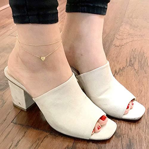 Turandoss 14K Gold Filled Layered Heart Anklet for Women