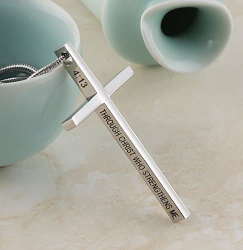 HZMAN Philippians 4:13 Strength Cross Pendant Stainless Steel Necklace