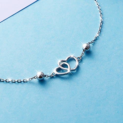 DAOCHONG Women's S925 Sterling Silver Adjustable Foot Heart Lotus Infinity Moon Stars Flower Pearl Anklet Beach Jewelry