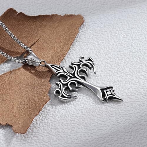 HEXALOVA Silver Cross Necklace for Men & Women Gothic Christian Jewelry