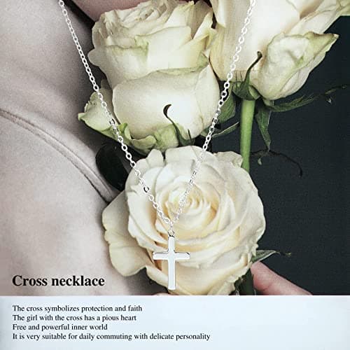 2pcs Akowemge Stainless Steel Gold & Silver Faith Cross Necklaces for Women & Men