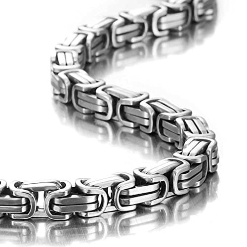 Stylish Mechanical Men's Necklace, Stainless Steel Silver Chain, 6mm Width
