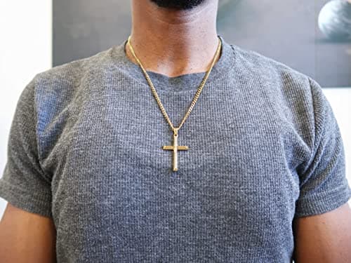 ADORATO JEWelry 14K Gold Thin Cross Pendant Necklace Miami Cuban Link