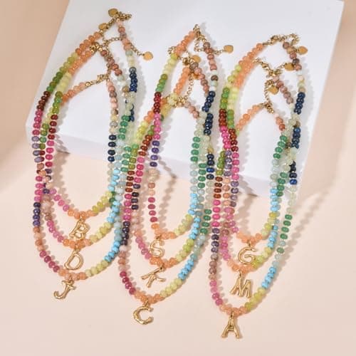 PDOUSELF Boho Personalized Beaded Initial Choker Necklace for Women Summer Beach