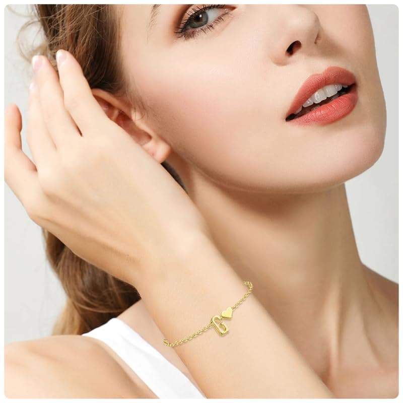 Seaield Women's 14K Gold Plated Personalized Initial Bracelet Trendy Gift