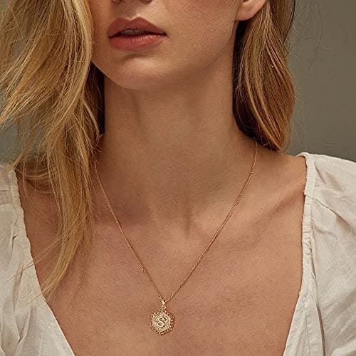 Turandoss Gold Plated Hexagon Letter Pendant Necklace for Women