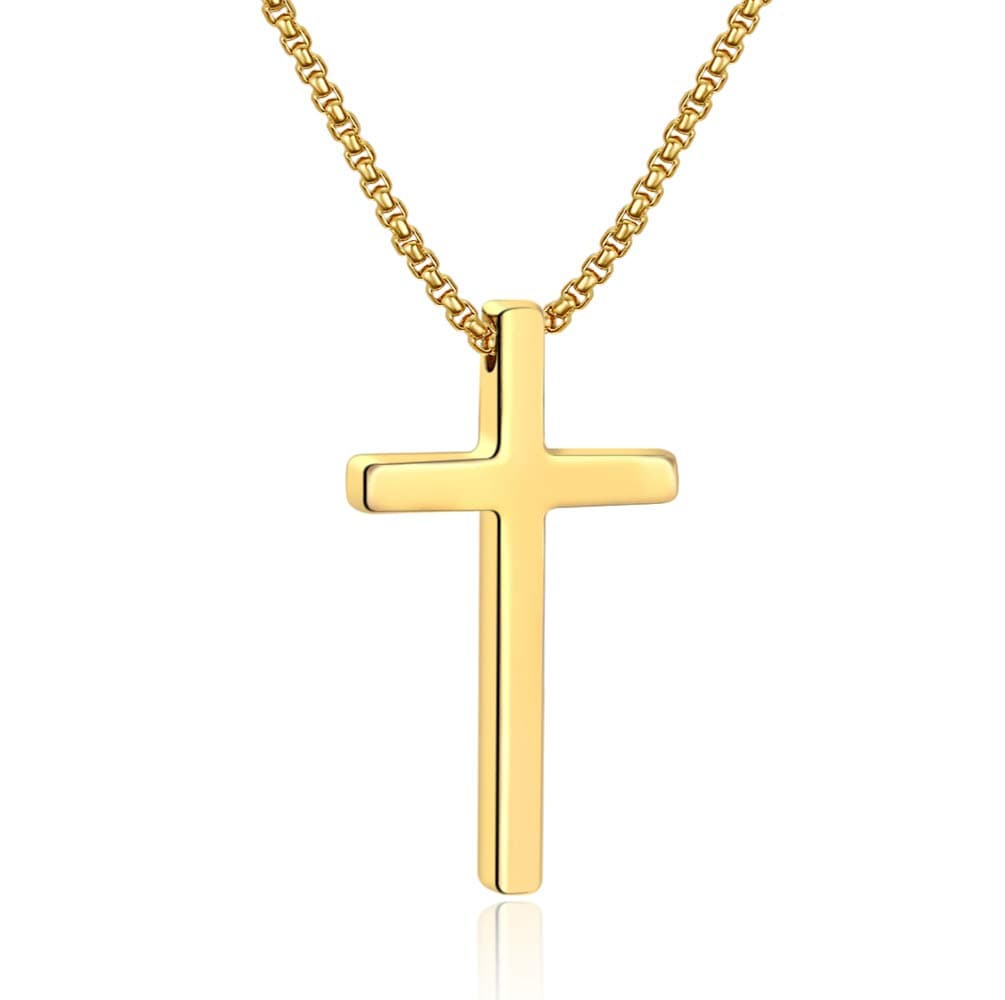 Ursteel Men's Silver, Black & Gold Stainless Steel Cross Pendant Necklace, 16-30 Inches Box Chain