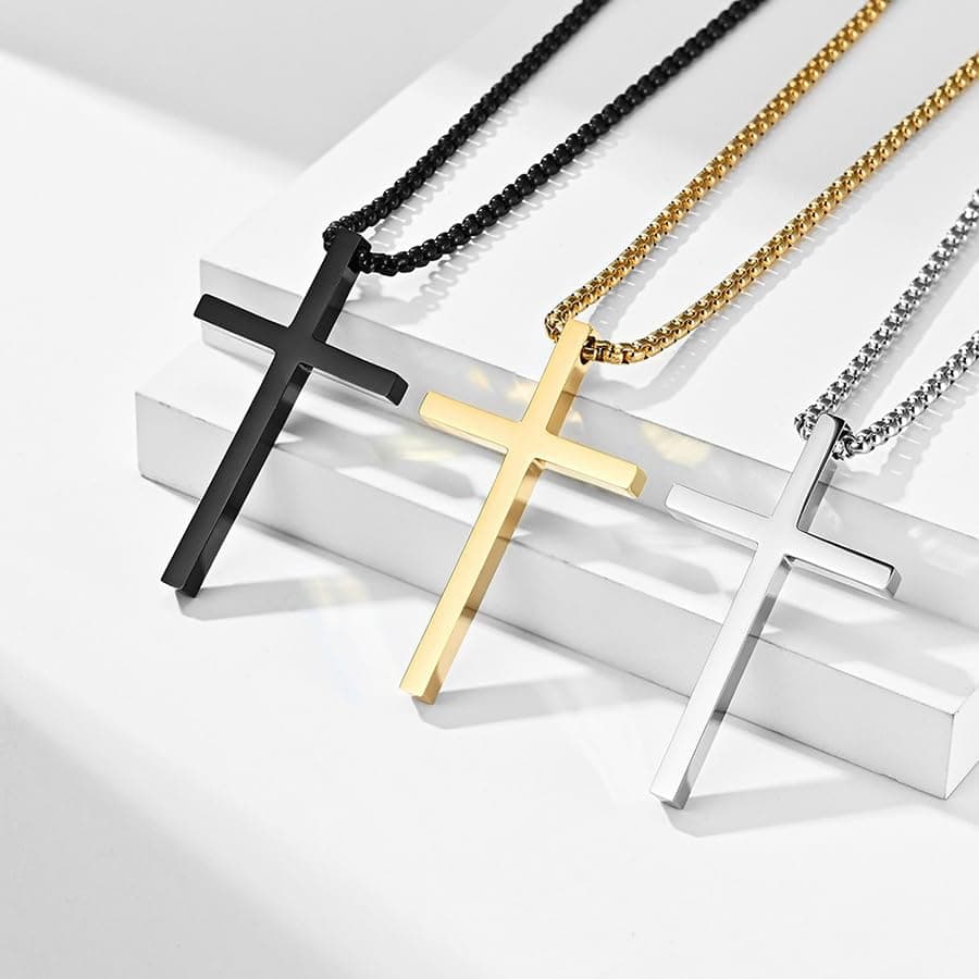 Stainless Steel Cross Pendant Necklace for Boys and Teens