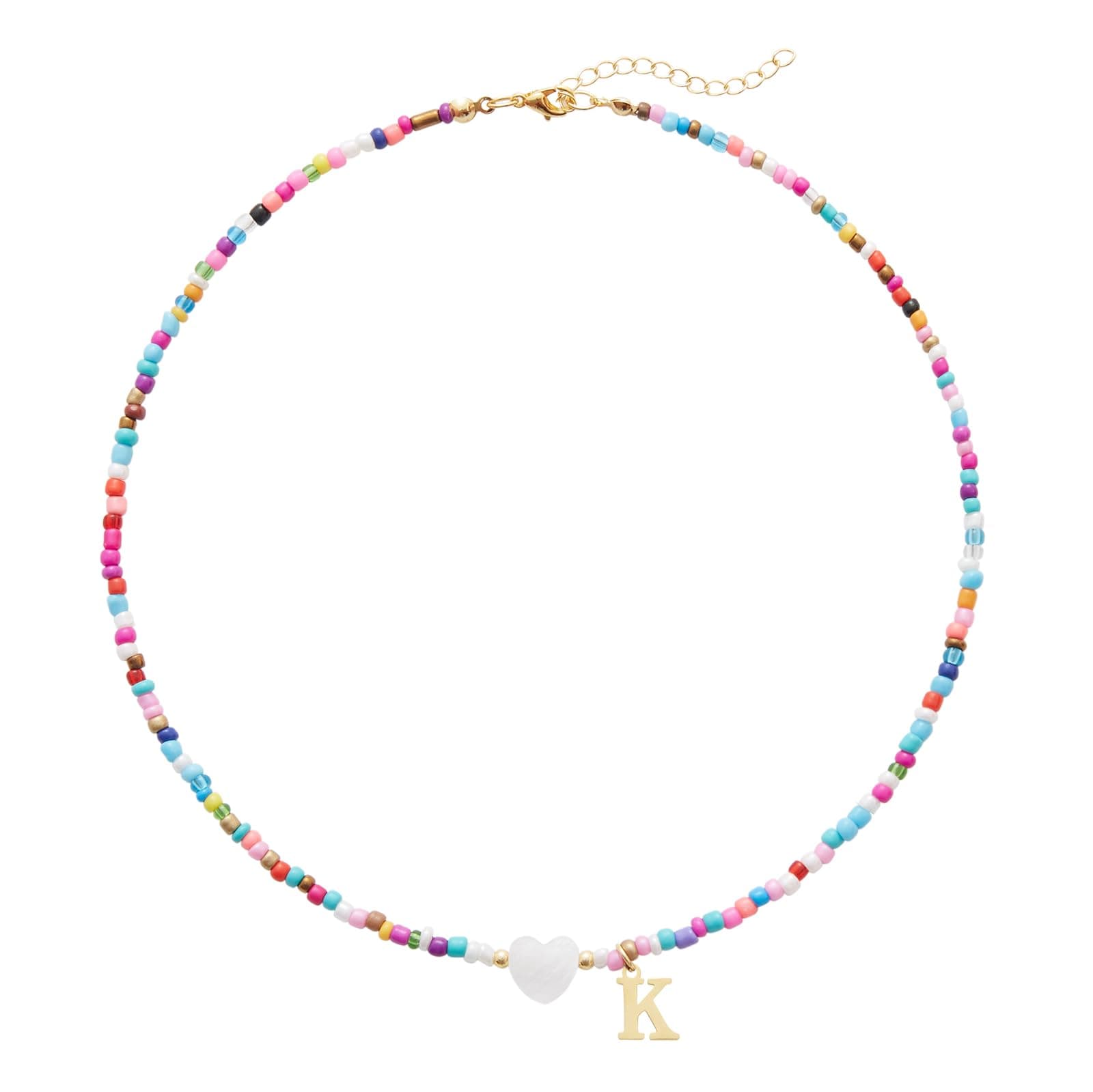 Seensea Colorful Rainbow Initial Beaded Choker for Women