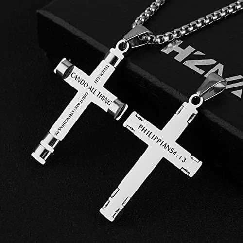 HZMAN Philippians 4:13 Strength Pendant Stainless Steel Necklace, 3 Colors