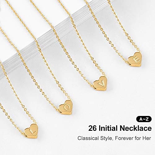 Turandoss Heart Initial Pendant Necklaces for Women 14K Gold Filled Gifts