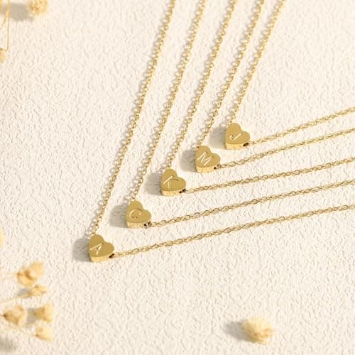 BAYLAY Kids Valentine's Heart Initial Necklaces A-Z Gold Plated Valentines Gifts
