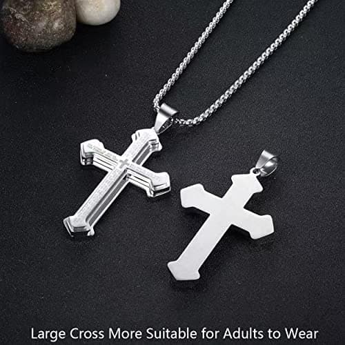 Stainless Steel Nail Cross Pendant Necklace for Men Women 24" Chain