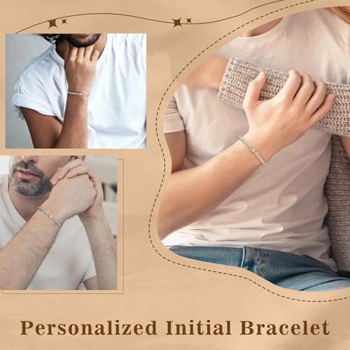 FOCOOG Gold & Silver Initial Bracelet - Mens Adjustable Jewelry, Unique Gift for Husband or Dad