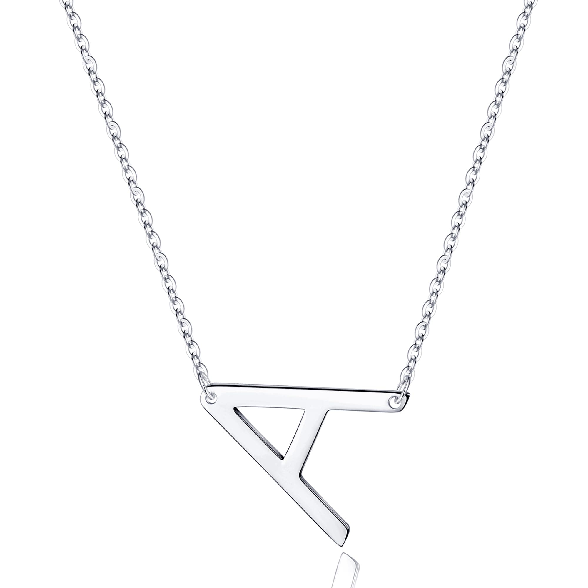 Turandoss Sterling Silver Sideways Initial A-Z Pendant Necklace for Women Girls
