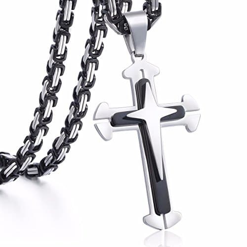 Trendsmax Men's Gold & Silver Stainless Steel Byzantine Cross Pendant Necklace 22-30inch