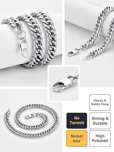 Refined Title: Stainless Steel Miami Cuban Link Chain for Men and Women, 3/6/9/12mm Width, 18-30 Inch Length
