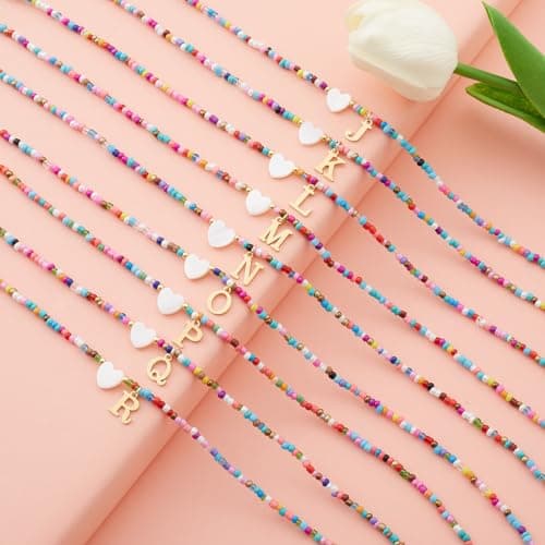 Seensea Colorful Rainbow Initial Beaded Choker for Women