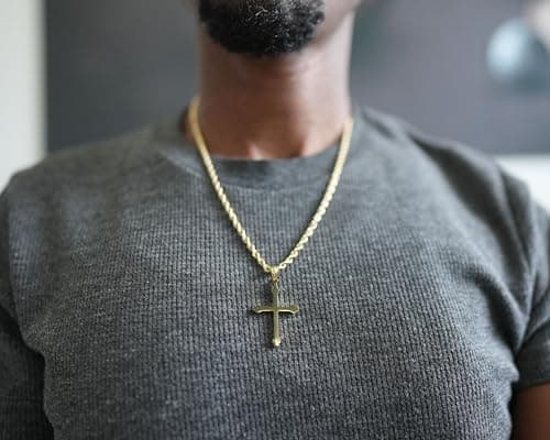 ADORATO JEWELRY 18K Gold Cross Pendant Charm with 3MM Rope Chain for Men & Women