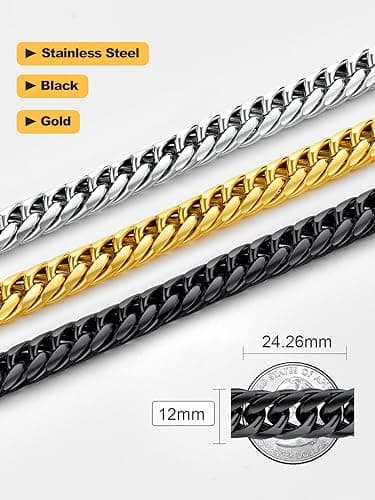 Refined Title: Stainless Steel Miami Cuban Link Chain for Men and Women, 3/6/9/12mm Width, 18-30 Inch Length
