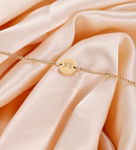 Staligue Gold Initial Bracelet 18K Gold Plated Stainless Steel Coin Disc Engagement