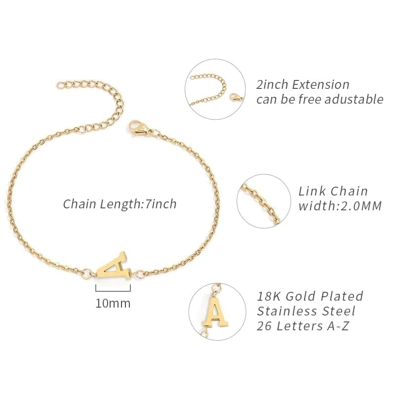 Trendy 18K Gold Plated Initial Charm Bracelet for Women
