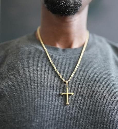 ADORATO JEWELRY 18K Gold Cross Pendant Charm with 3MM Rope Chain for Men & Women