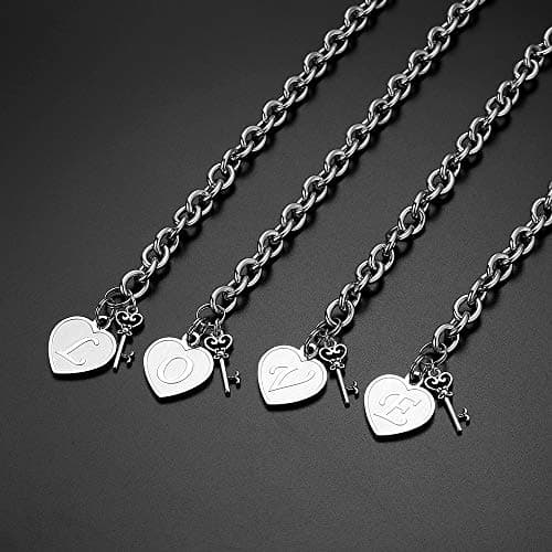 Stainless Steel Engraved Heart Initial Bracelet - Birthday Christmas Gift for Women & Teen Girls