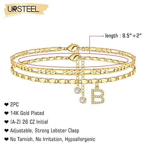 Gold Plated Initial Anklet Set for Women - Summer Jewelry Gifts