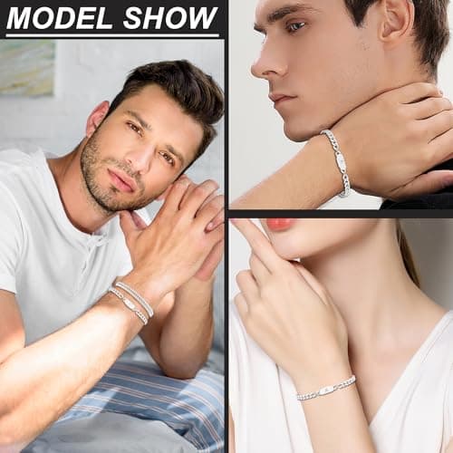 AOSPkle 2PC Initial Letter Cuban Bracelet, A-Z Pendant Stainless Steel Silver Chain for Men and Women