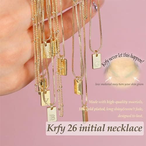 Krfy Women's 18K Gold Plated Cursive Initial Pendant Choker Chain Jewelry