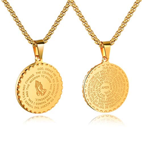 Rehoboth Stainless Steel Coin Medal for Healer's Prayer Hands Cross Pendant Necklace Black Gold Silver