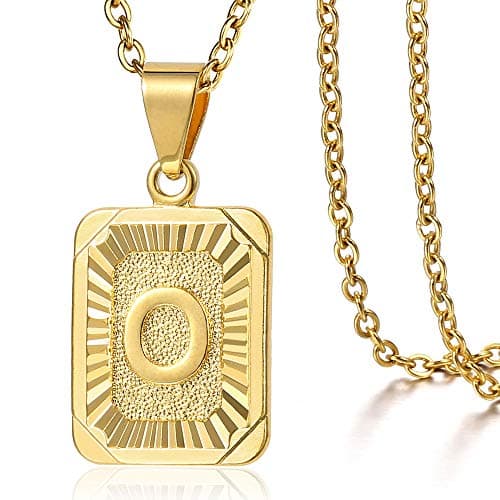 Trendsmax Gold Plated Rectangle Initial Pendant Necklace for Mens and Womens Rolo Chain