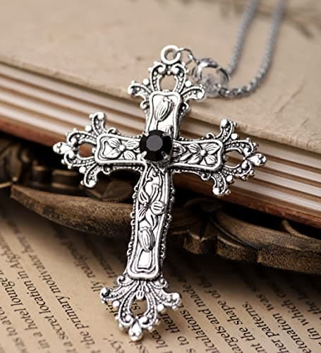 Sacina Gothic Cross Necklace, Zinc Alloy Pendant, Gift for Men & Women
