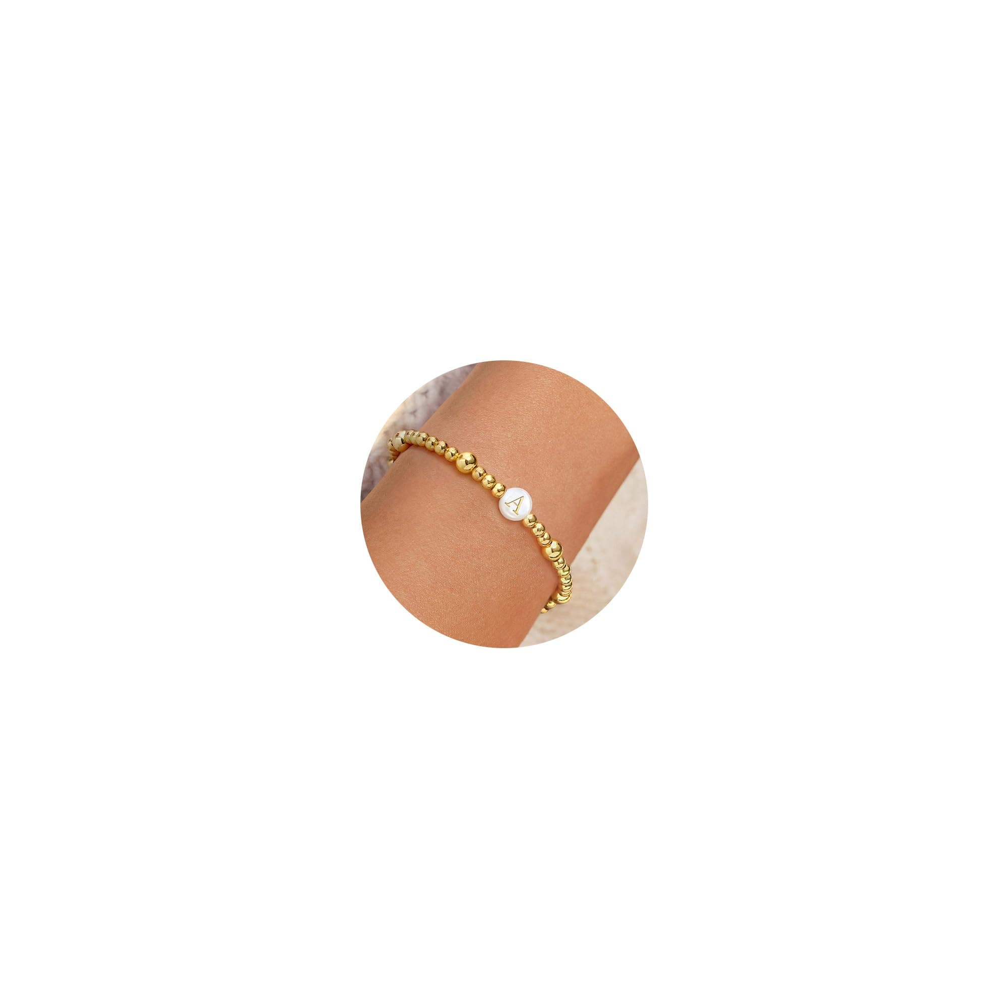 14K Gold Plated Initial Beaded Bracelet for Women and Teen Girls