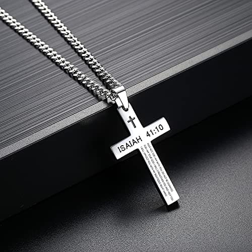REVEMCN Inspirational Cross Necklace for Men, Black Stainless Steel Pendant Faith Gift