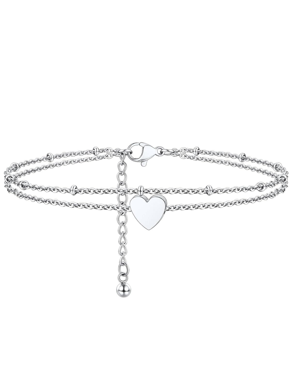 FaithHeart Women's Silver Stainless Steel Anklets(luaan link/beaded/Figaro) Summer Beach Jewelry, Adjustable & Waterproo