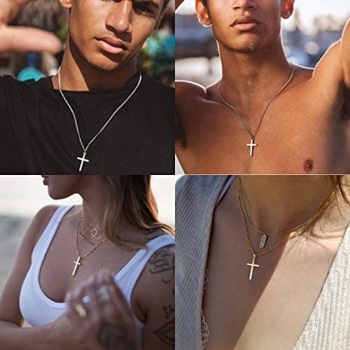 TASBERN Men's 14K Gold Filled Stainless Steel Cross Necklace Simple Religious Jewelry