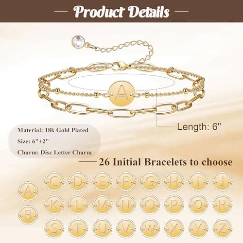 Stainless Steel 18k Gold Plated Initial Bracelet A-Z