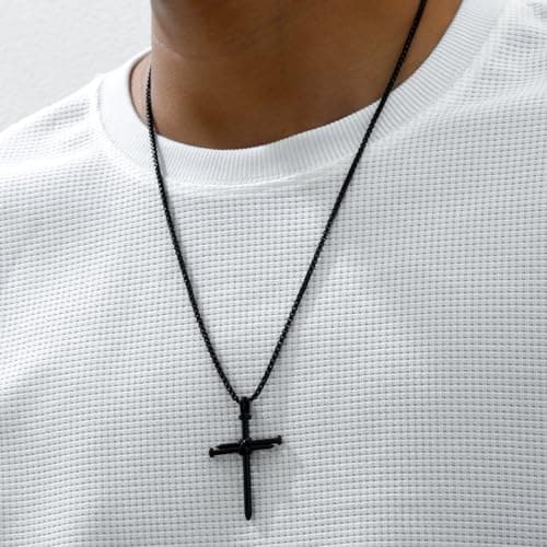 Stainless Steel Vintage Black Gold Silver Nail Cross Pendant Chain Necklace for Men