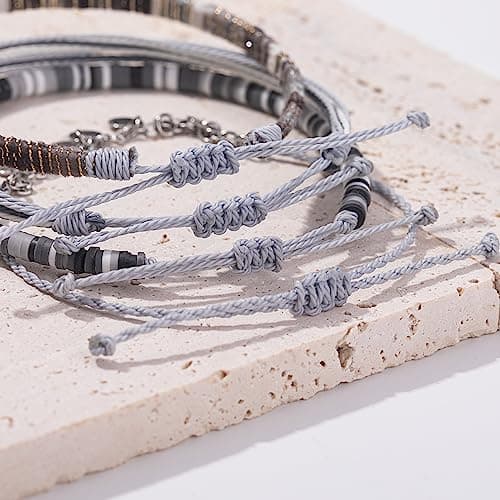Fancy Shiny Waterproof Boho Anklet Set with Clay Beads & Stainless Steel Coins for Women